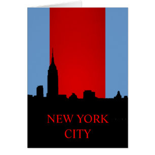 Blauw Rood Zwart New York Silhouette Kaart