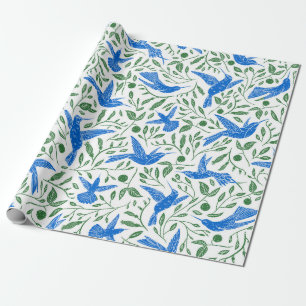 Blauw roodvogels groen blad patroon cadeaupapier