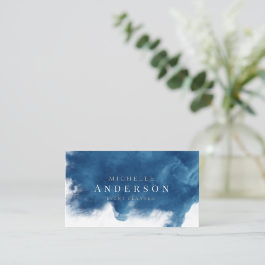 blauw rookeffect Dubbel Monogram Visitekaartje (Staand voorkant)