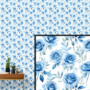 Blauw Roos Bloemen Shabby Chic Behang
