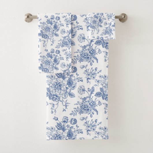 blauw Roos bloemmotief Bad Handdoek (Insitu)