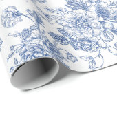 blauw Roos bloemmotief Cadeaupapier (Rol Hoek)