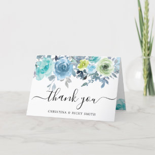 Blauw Roos Boeket Aquarel Bloemen Bruiloft Dank Bedankkaart