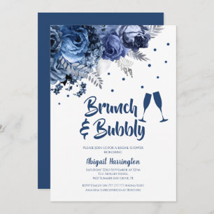 Blauw Roos Brunch & Bubble Bridal Shower Invitatio Kaart