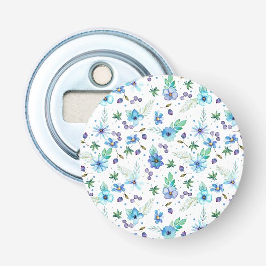 Blauw roos button flesopener (Voorkant)