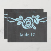 Blauw Roos Chalkboard Table Number Briefkaart (Voorkant / Achterkant)