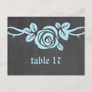 Blauw Roos Chalkboard Table Number Briefkaart