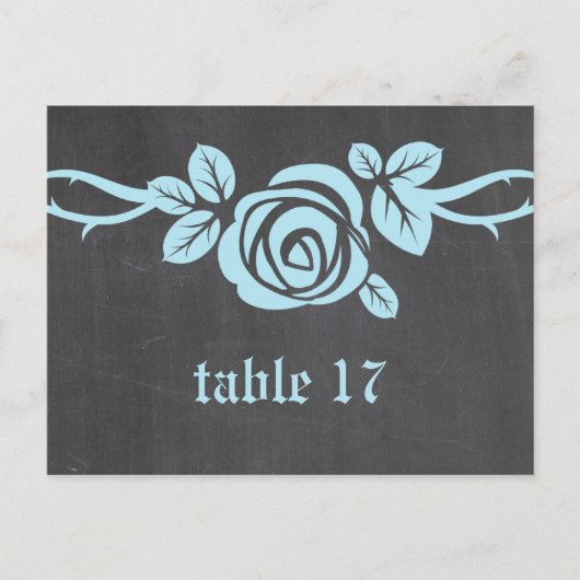 Blauw Roos Chalkboard Table Number Briefkaart (Voorkant)