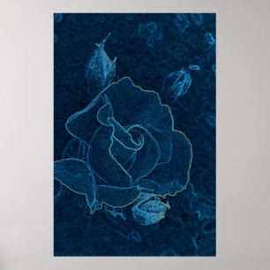 blauw roos contour poster