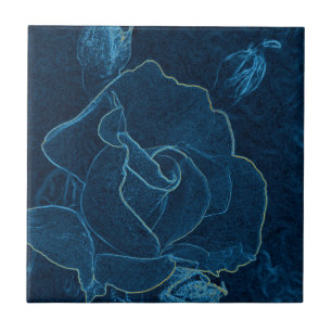 blauw roos contour tegeltje