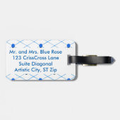 Blauw Roos CrissCross Pattern-Bagagelabels Bagagelabel (Achterkant horizontaal)