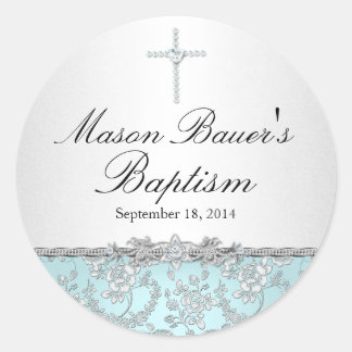 Blauw Roos & Cross Baptism Sticker