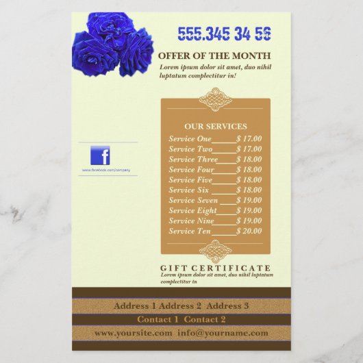 Blauw Roos en brons - Product/Service Flyer (Achterkant)
