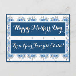 Blauw Roos Floral Pattern Briefkaart