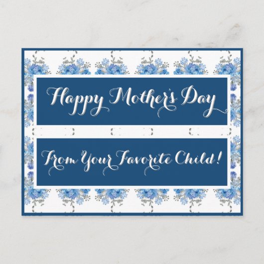 Blauw Roos Floral Pattern Briefkaart (Voorkant)