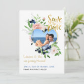 Blauw Roos Foto opslaan Datum Save The Date (Staand voorkant)