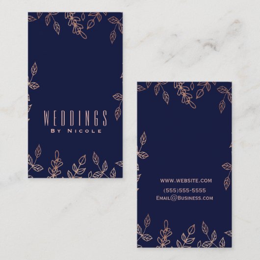 Blauw & Roos Gouden Glam Botanische Elegant Chique Visitekaartje (Voorkant / Achterkant)