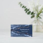 Blauw roos goudmager marmer elegant moderne QR-cod Visitekaartje (Staand voorkant)