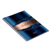 Blauw roos goudmetaal met marmer-naamscript notitieboek (Rechterzijde)