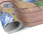 Blauw Roos hout Rustisch Vrijgezellenfeest Cadeaupapier (Rol Hoek)