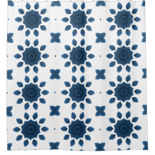 Blauw Roos Kaleidoscope Patroongordijnen Douchegordijn