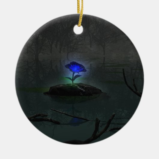 Blauw Roos Keramisch Ornament (Voorkant)