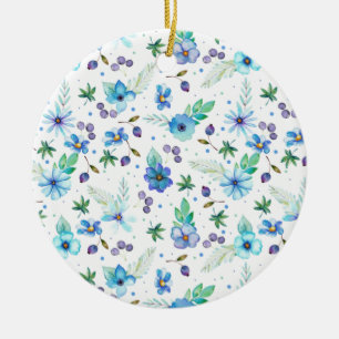 Blauw roos keramisch ornament