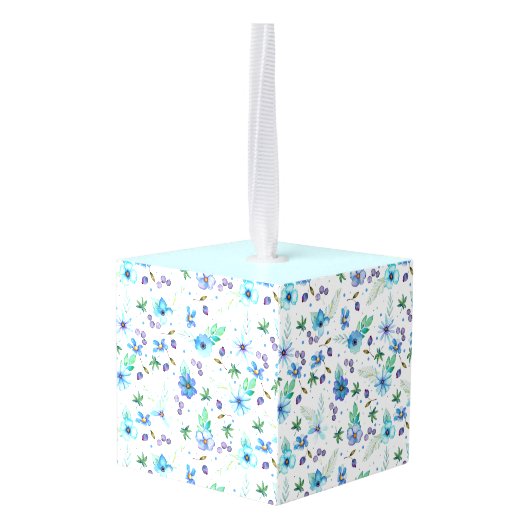 Blauw roos kubus ornament (Achter hoekig)