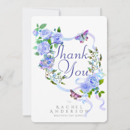 Blauw Roos lint Dank u Feestdagenkaart