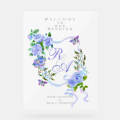 Blauw Roos lint monogram bruiloft Acryl Bord (Voorkant)