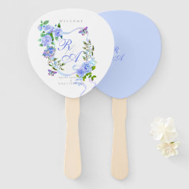 Blauw Roos lint monogram bruiloft Handwaaier