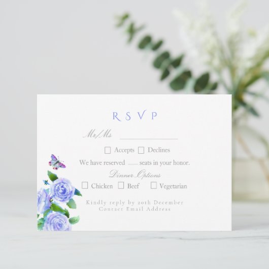 Blauw Roos lint monogram bruiloft RSVP Kaartje