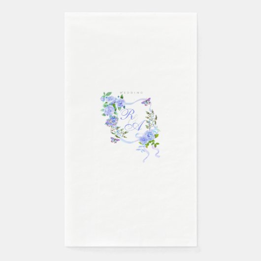Blauw Roos lint monogram bruiloft Servet (Voorkant)