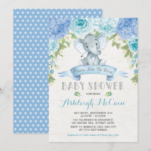 Blauw Roos Olifant Baby shower Jongen Oerwoud Kaart