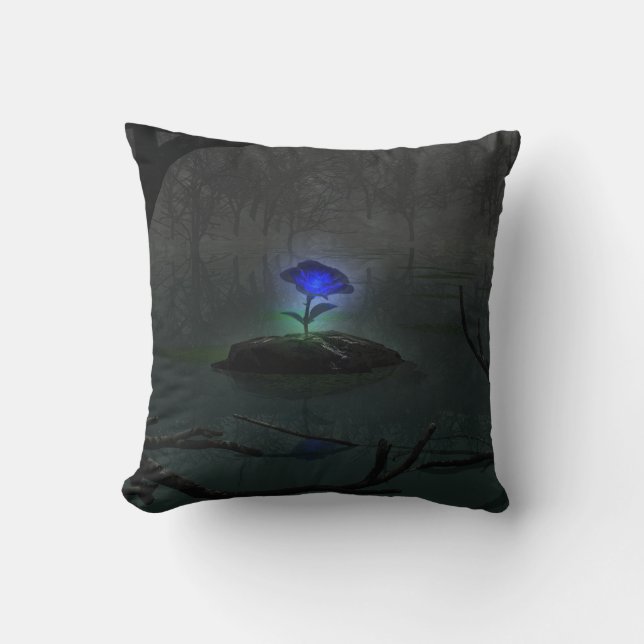 Blauw Roos Pillow Kussen (Voorkant)