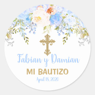 Blauw Roos Tuin God Bless Baptisme Favor Stickers