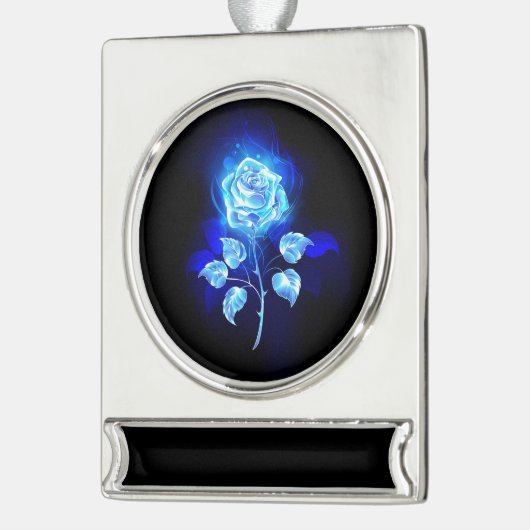 Blauw Roos verbranden Verzilverd Banner Ornament (Links)