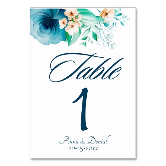 Blauw Roos Waterverf Bliss Bruiloft Kaart (Voorkant)