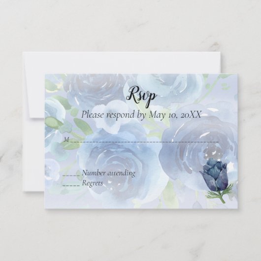 Blauw Roos Waterverf RSVP (Voorkant)