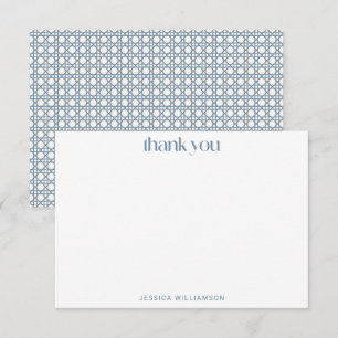 Blauw rotan riet geweven gepersonaliseerde namen d bedankkaart