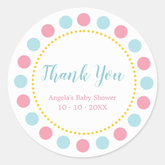 Blauw & Roze Baby shower Dank u Stickers (Voorkant)