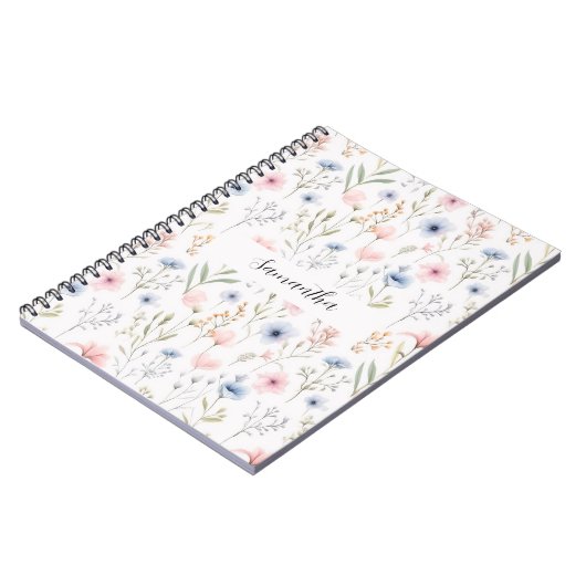 Blauw roze bloem gepersonaliseerd notitieboek (Linkerzijde)