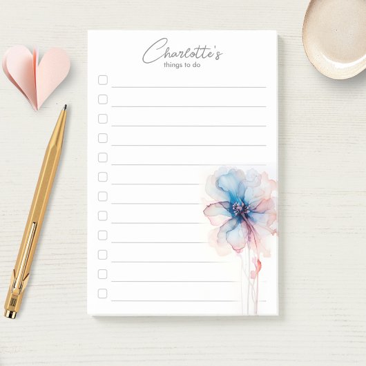 Blauw roze bloem gepersonaliseerde to-do lijst post-it® notes