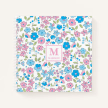 Blauw Roze Bloem Motief Monogram Notitieboek Journ