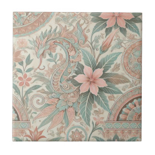 Blauw Roze Bloemen Boho Indonesische Batik Waterve Tegeltje