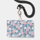  Blauw Roze Bloemen Botanisch Badge (Back with Lanyard)