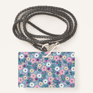  Blauw Roze Bloemen Botanisch Badge