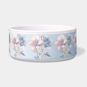 Blauw Roze Bloemen Keramische Pet Bowl Voerbakje