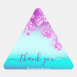 Blauw Roze Bloemendriehoek Glitter Bruids Sweet 16 Driehoek Sticker