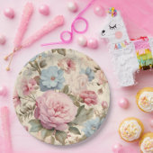 Blauw Roze Bloemig Papieren Bord (Feest)